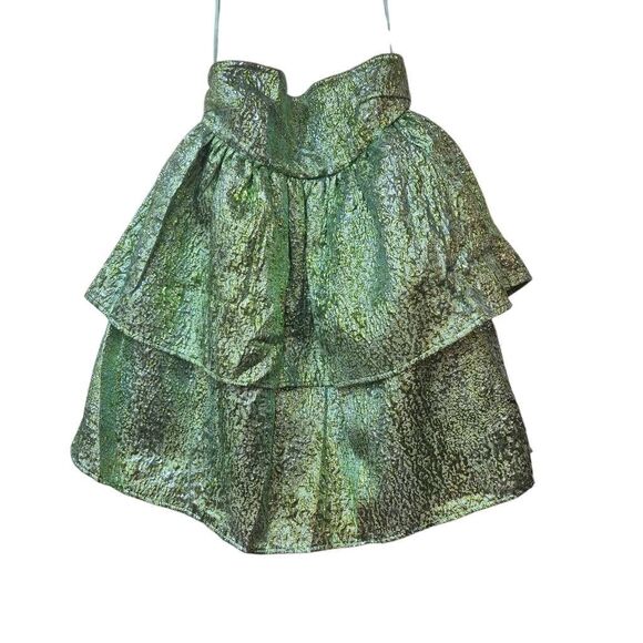 Amylynn Women's Green Metallic Sara Strapless Brocade Ruffle Mini Dress NEW - Picture 10 of 16
